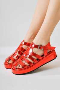 Merlin Red Crinkled Patent Strap Sandals