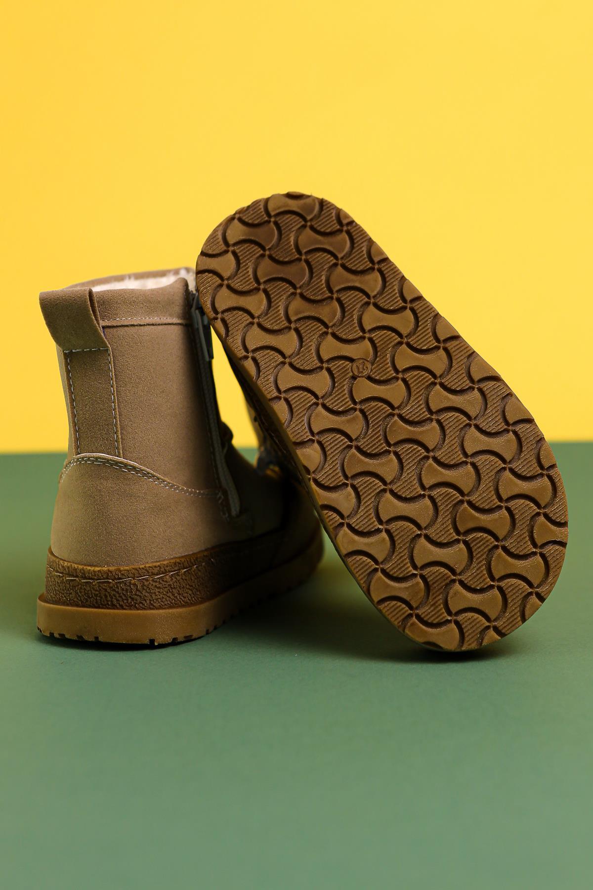 Jasmin Mink Suede Boots with Reverse Stitching and Fur Lining for Kids