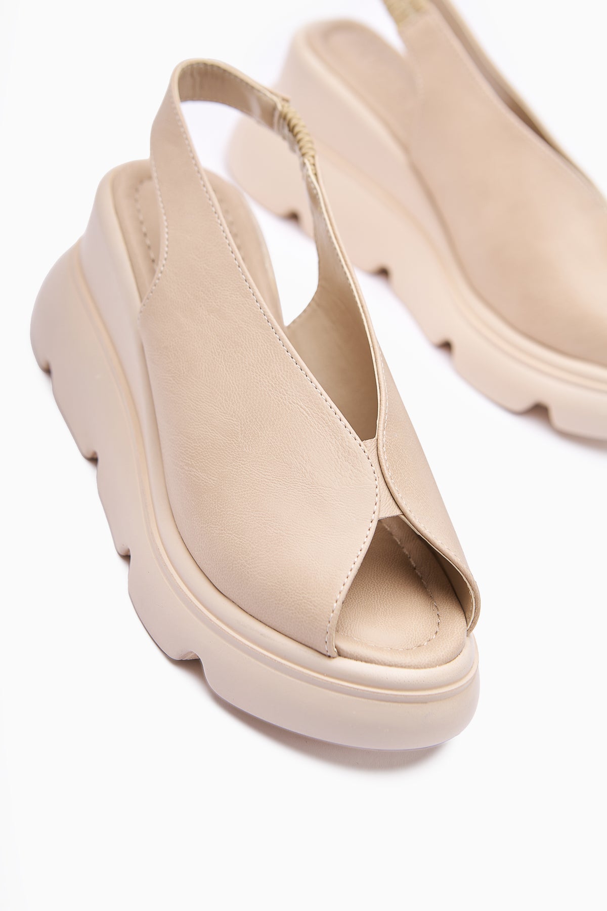 Tilda Beige Elastic Platform Heels Sandals