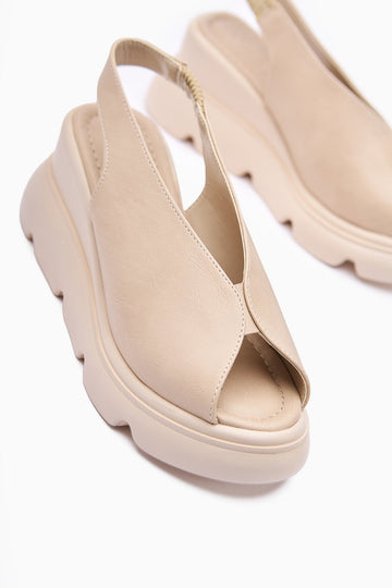 Tilda Beige Elastic Platform Heels Sandals