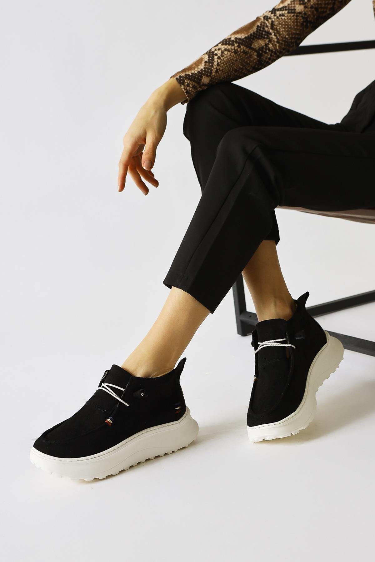 Stacey Black Suede Lace-Up Casual Shoe