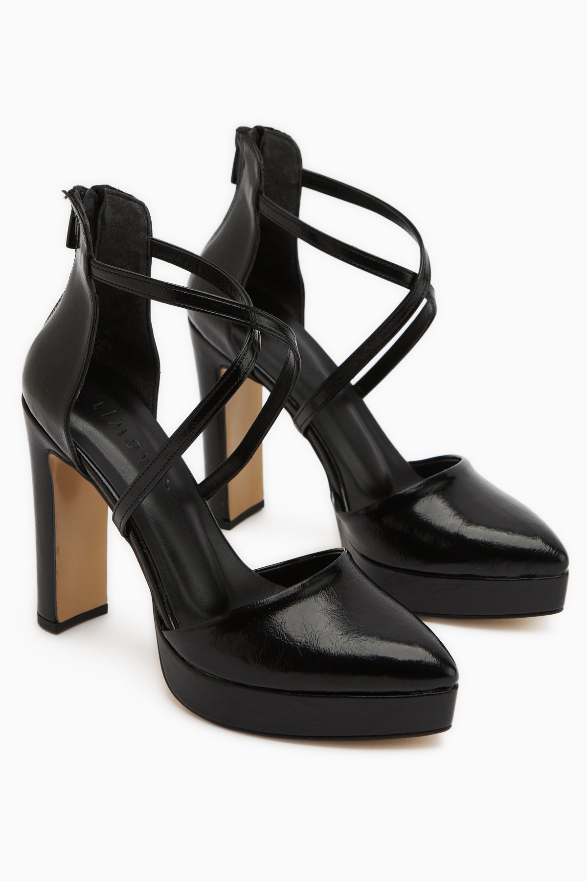 Naomi Black Belted Platform Heeled Women’s Shoes