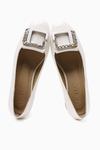 Roza – White Patent Stone-Embellished Low-Heel Shoe (Women)