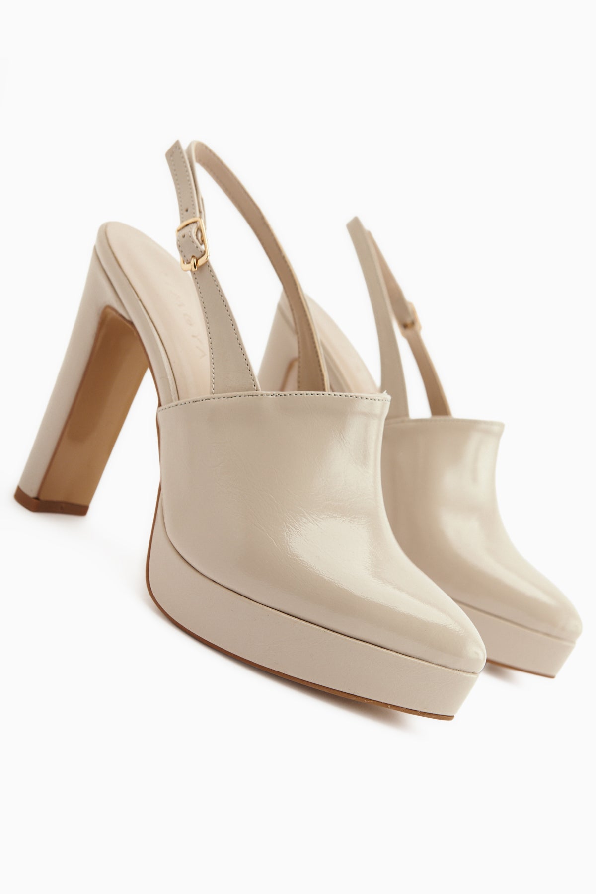 Marlen Beige Pointed Toe Slingback Platform Heeled Women’s Shoes