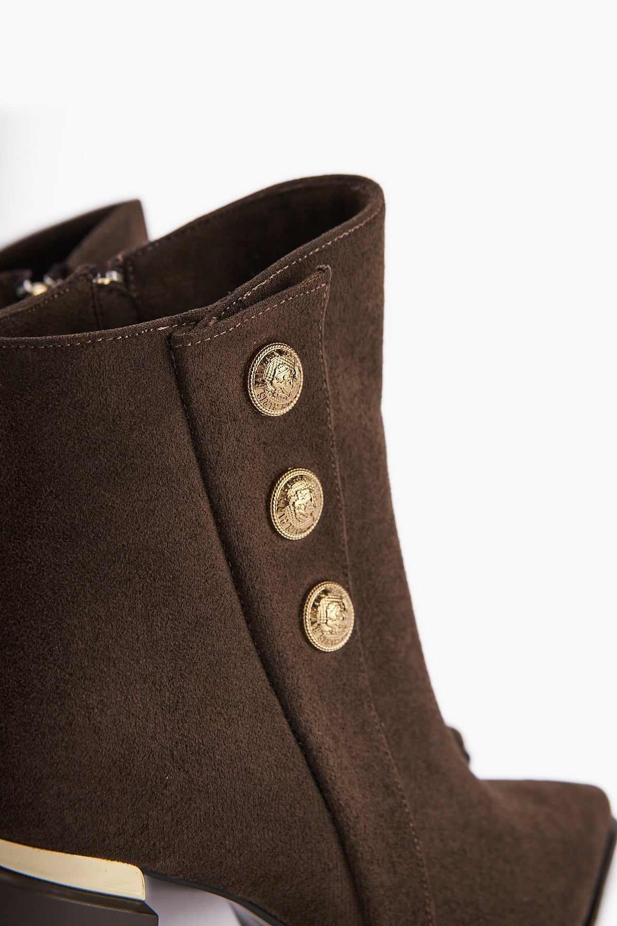 Mayvi Brown Suede Buckle Detailed Heeled Women's Boot