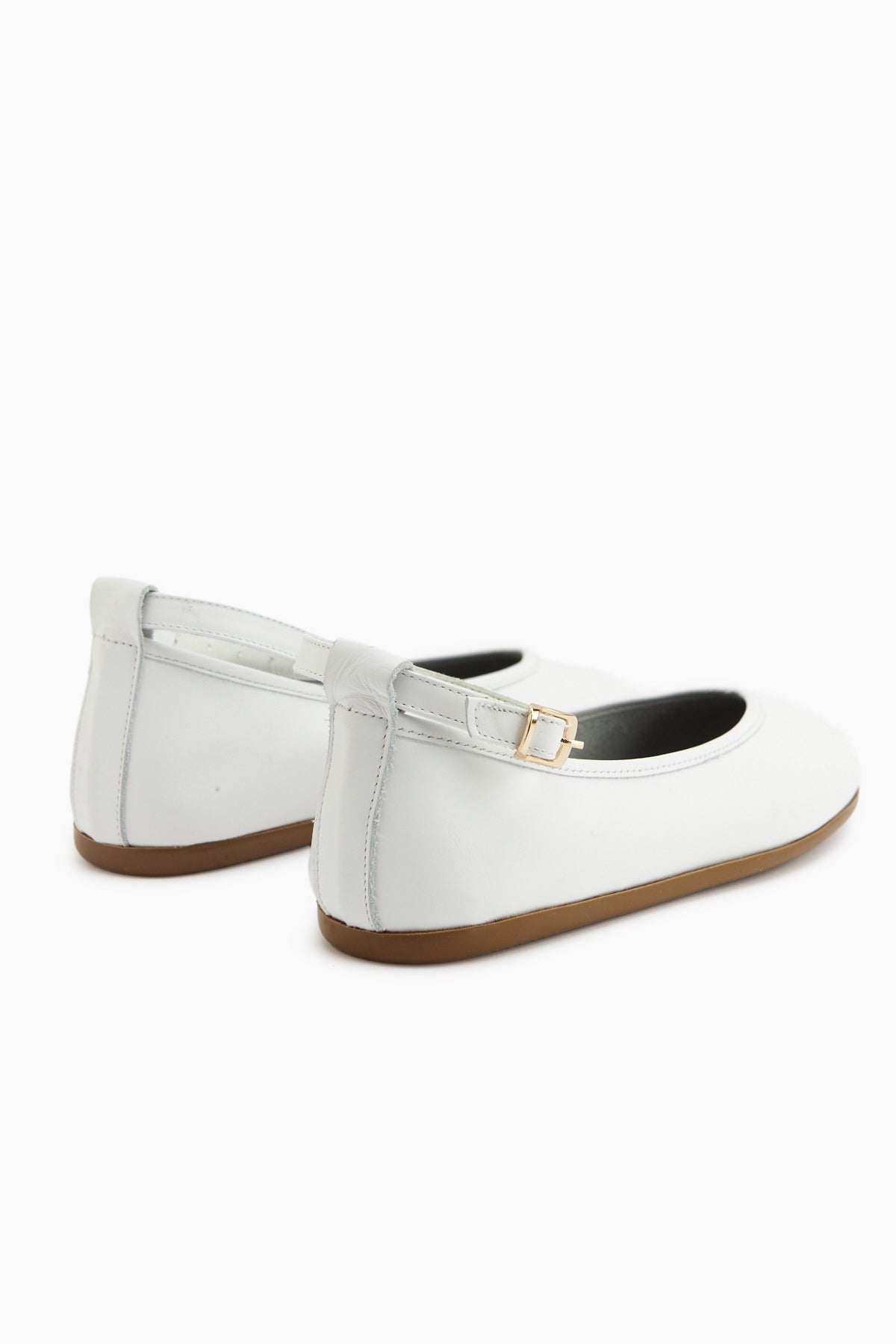 Genuine Leather White Belted Women’s Ballet Flats