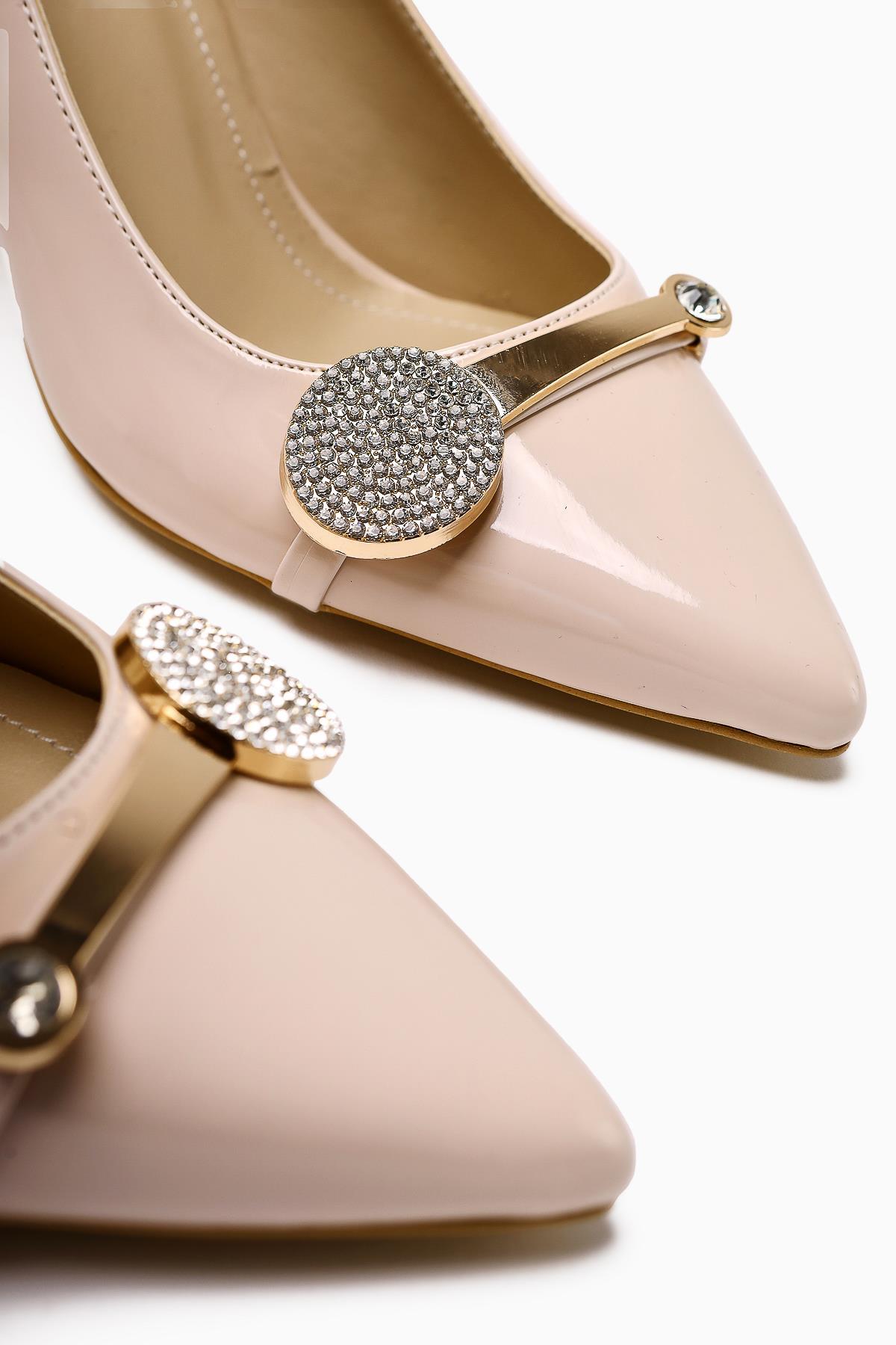 Rafah – Beige Patent Stone-Embellished Champagne-Heel Heeled Shoe (Women)
