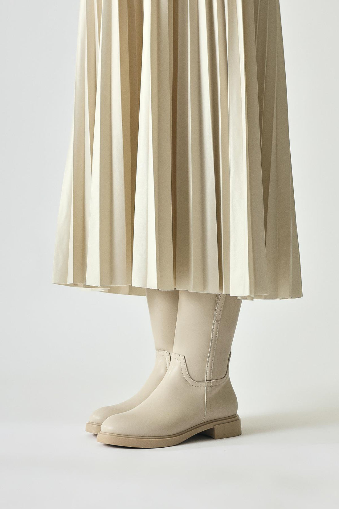 Caterine Beige Short Heeled Boot with Buckle Detail