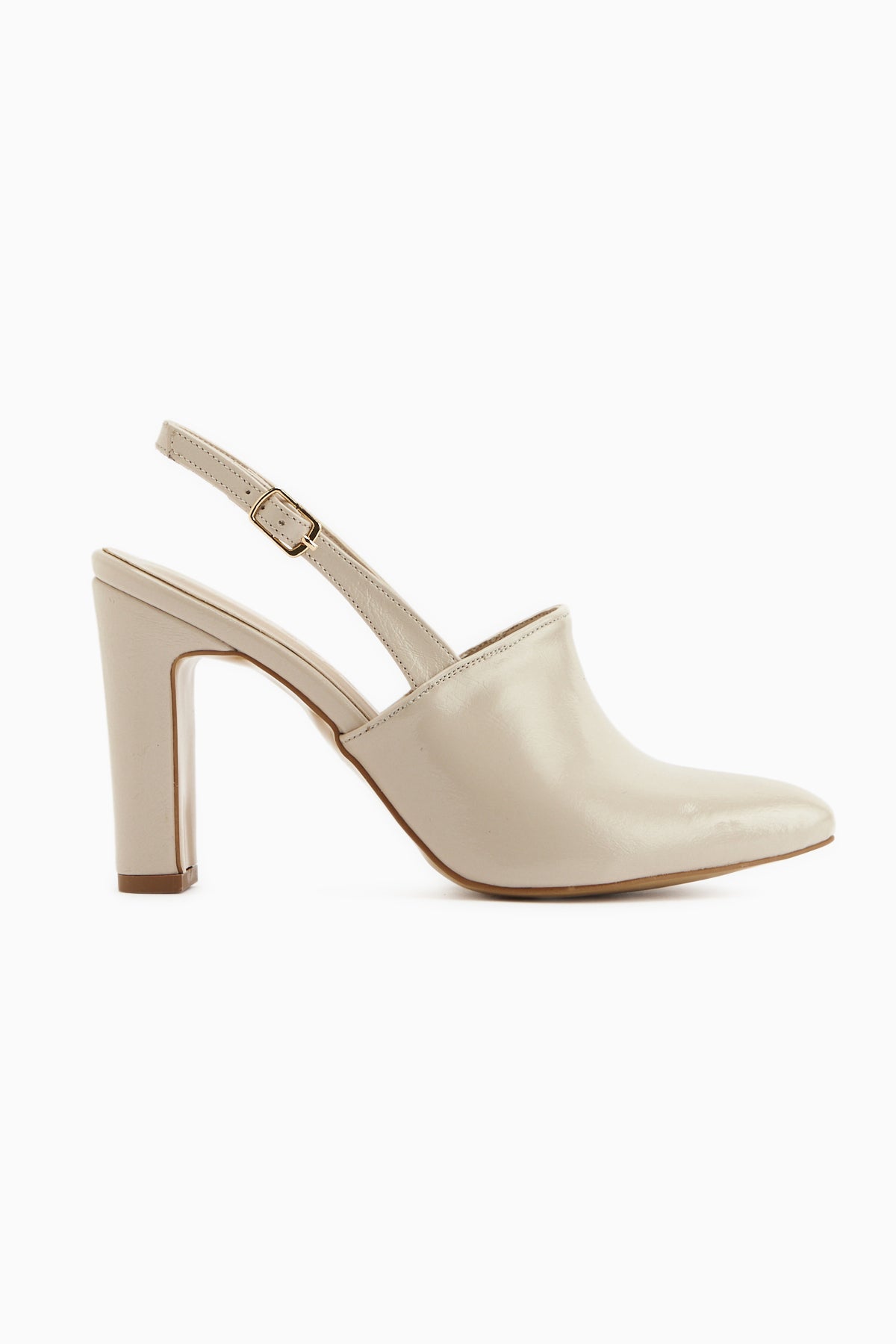 Maisa Beige Pointed Toe Slingback Chunky Heeled Women’s Shoes