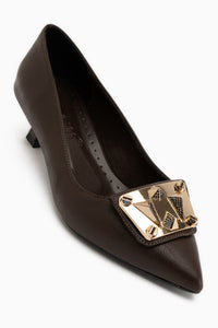 Juliet Brown Buckled Short Heeled Women’s Shoes