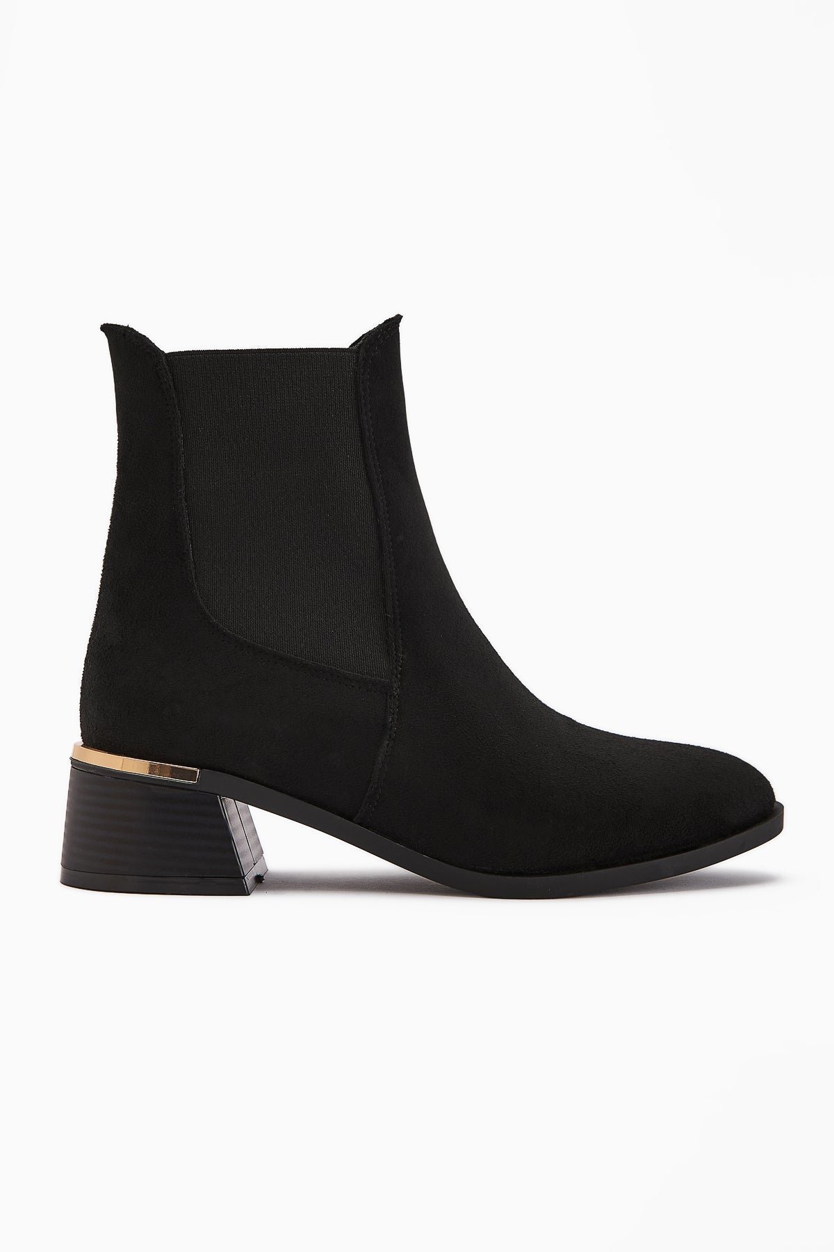 Verna – Black Suede Elastic-Panel Heeled Boot (Women)