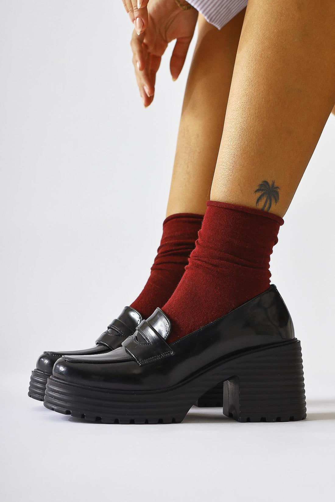 Alinne Black Patent Leather Thick Soled Platform Moccasin Shoes