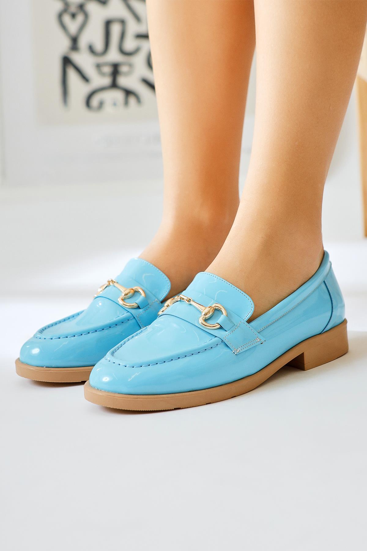 Lise – Blue Patent Buckle-Detail Casual Shoe (Women)