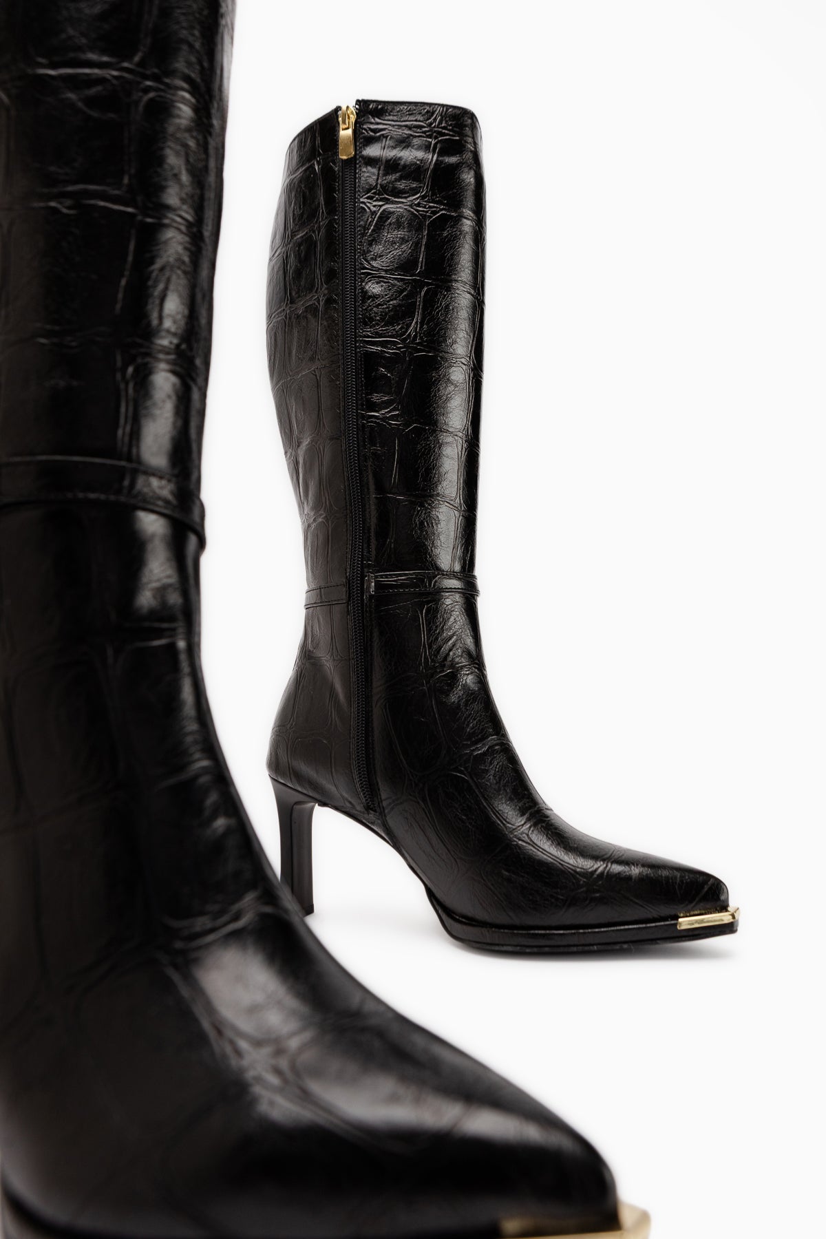 Lovis Black Crocodile Pattern Buckle Detailed Women’s Boots