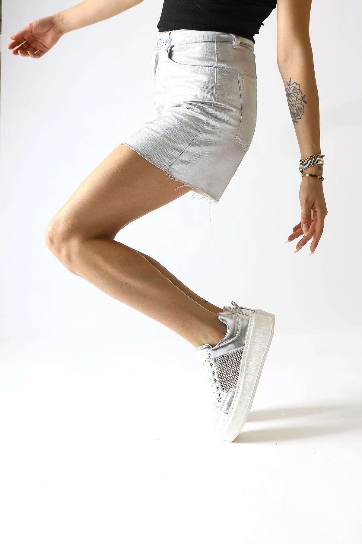 Emilina Silver Mesh Lace-Up Sneakers