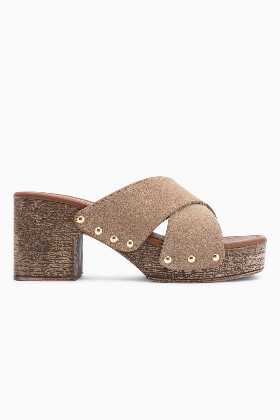 Jamela Beige Cross Strap Heeled Women’s Slippers