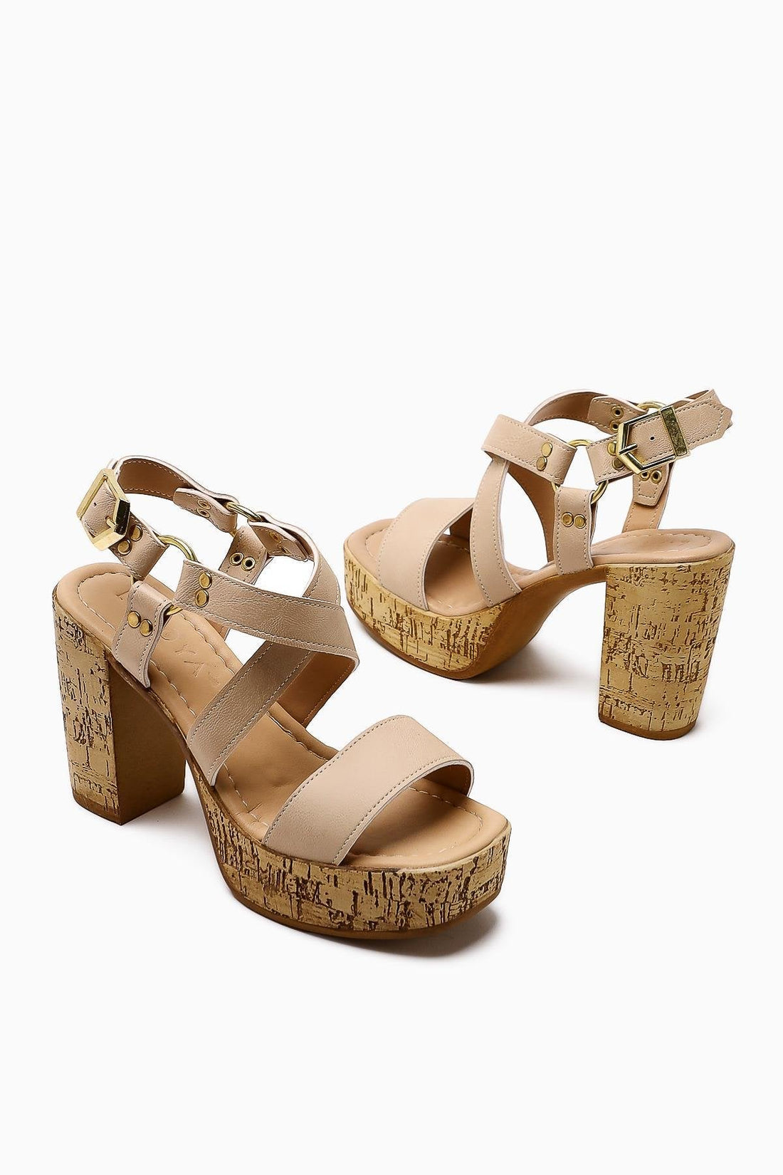 Havannah Nude Cross-Strap Platform Heeled Sandals