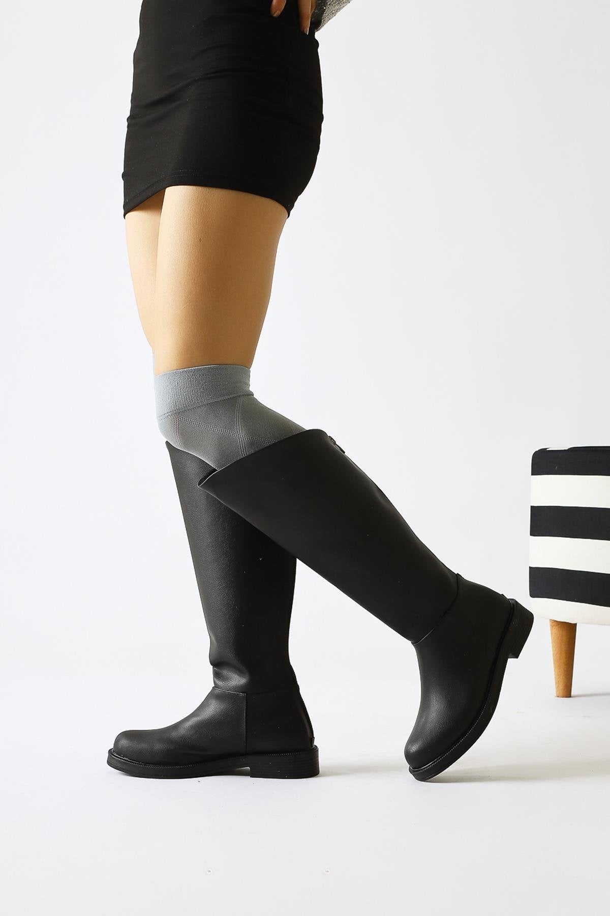 Gigi Black Fur-Lined Foldable Back-Zip Boots