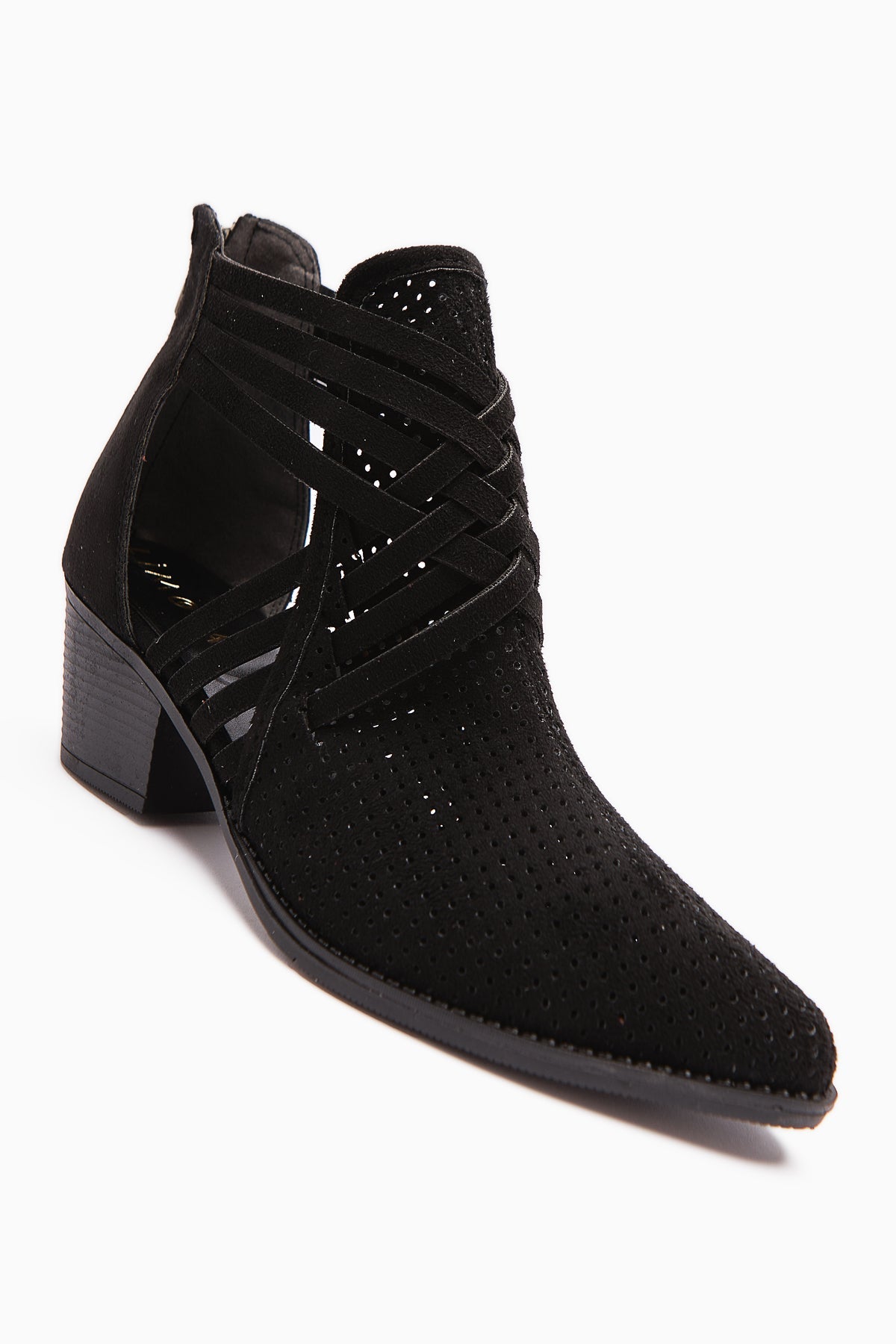 Kimia Black Suede Zippered Chunky Heel Women's Western Summer Boot