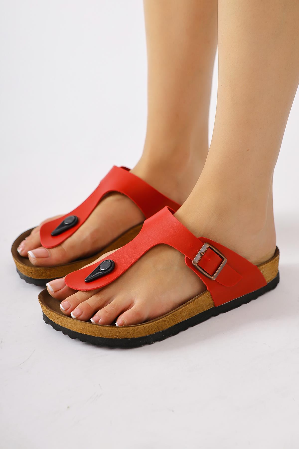 Risa Red Flip Flops with Buckle Detail