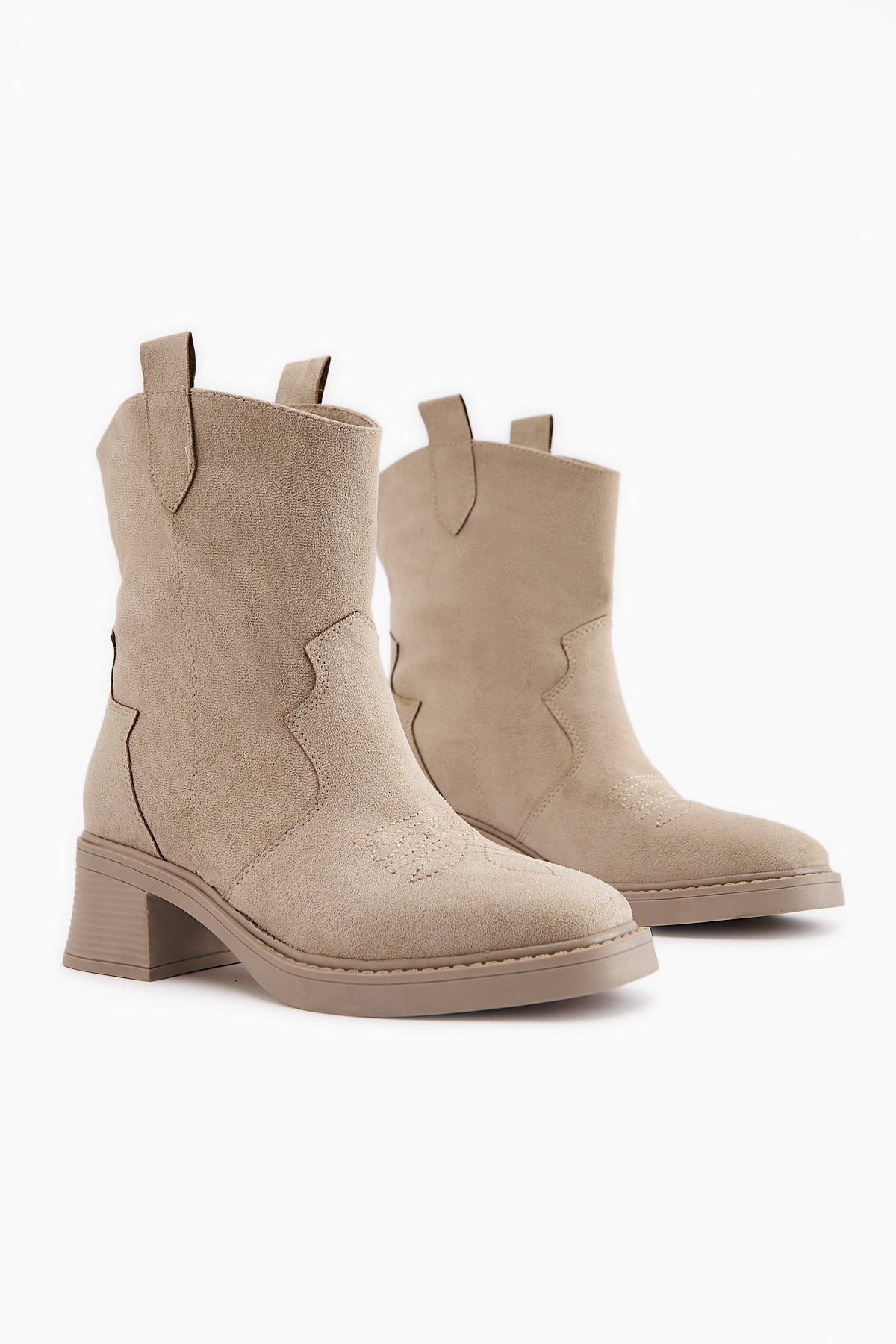 Mindra Beige Suede Embroidered Women's Boot