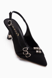 Rosy Black Buckled Women’s Heeled Shoes