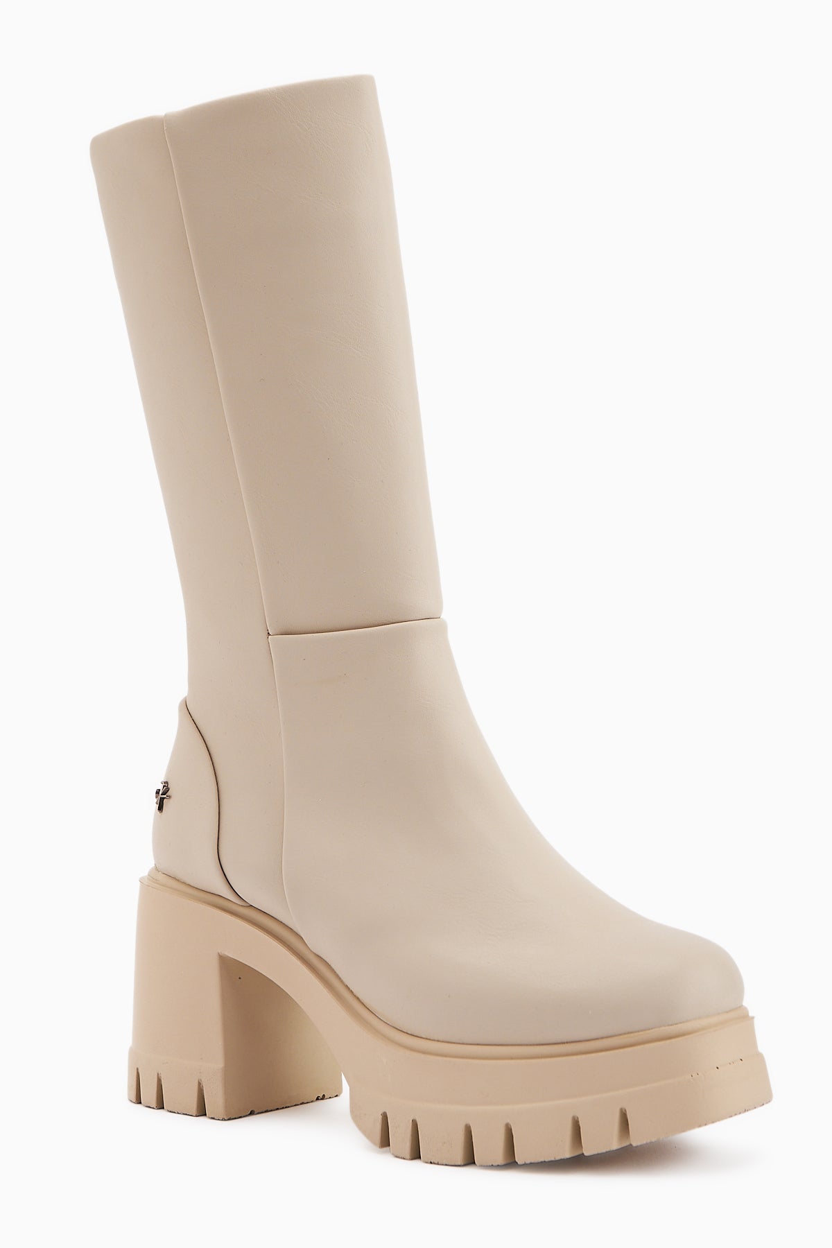 Chelsie Beige High Heeled Platform Short Boots
