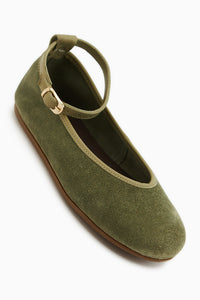 Genuine Leather Haki Suede Belted Women’s Ballet Flats