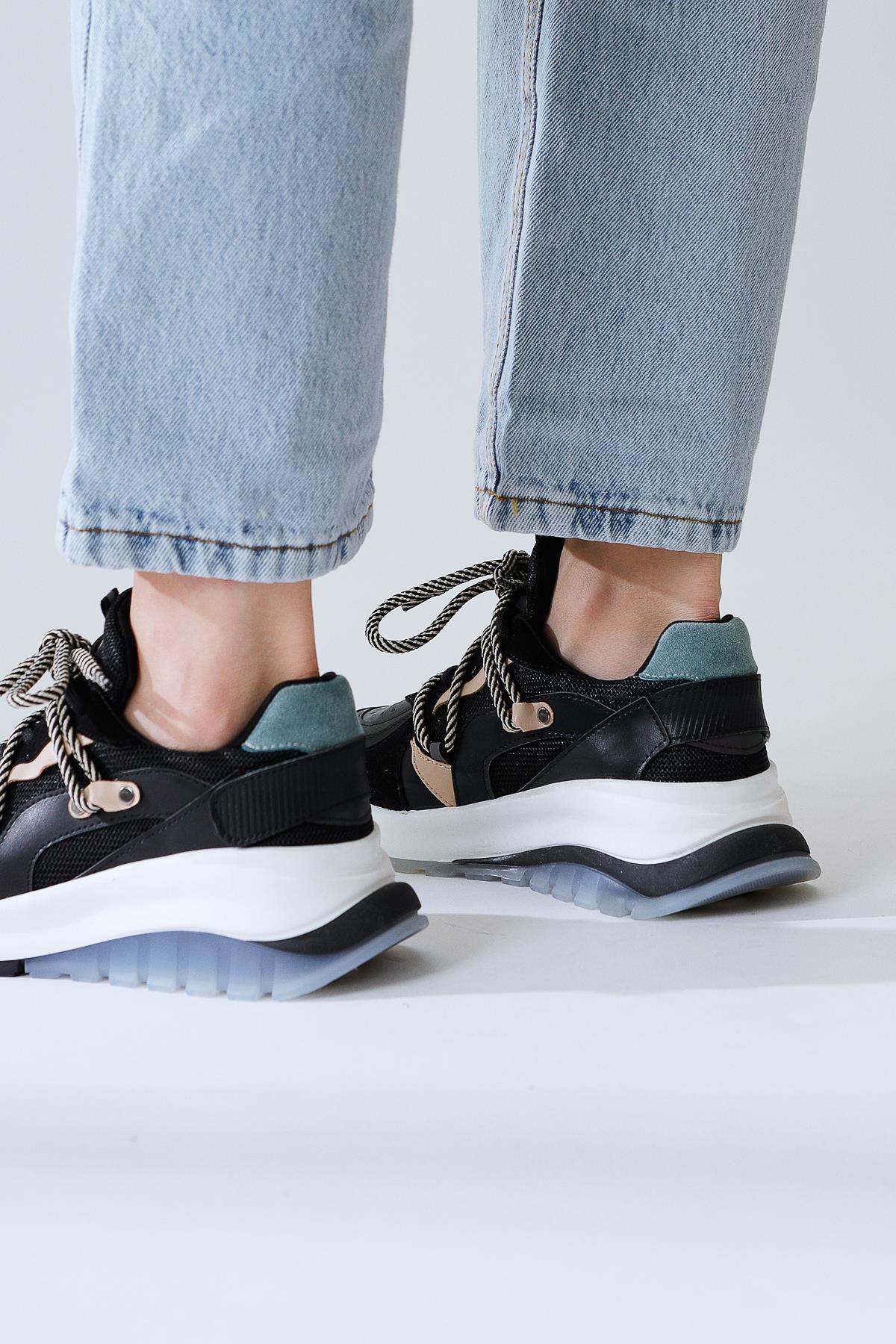 Takako Black Suede-Leather Lace-Up Sport Shoes