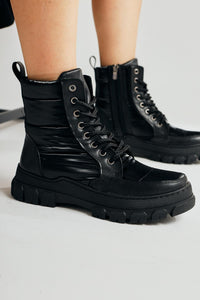 Meredith – Black Reflective Fabric-Detail Lace-Up Boot (Women)