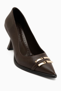 Daria Brown Buckled Women’s Heeled Shoes