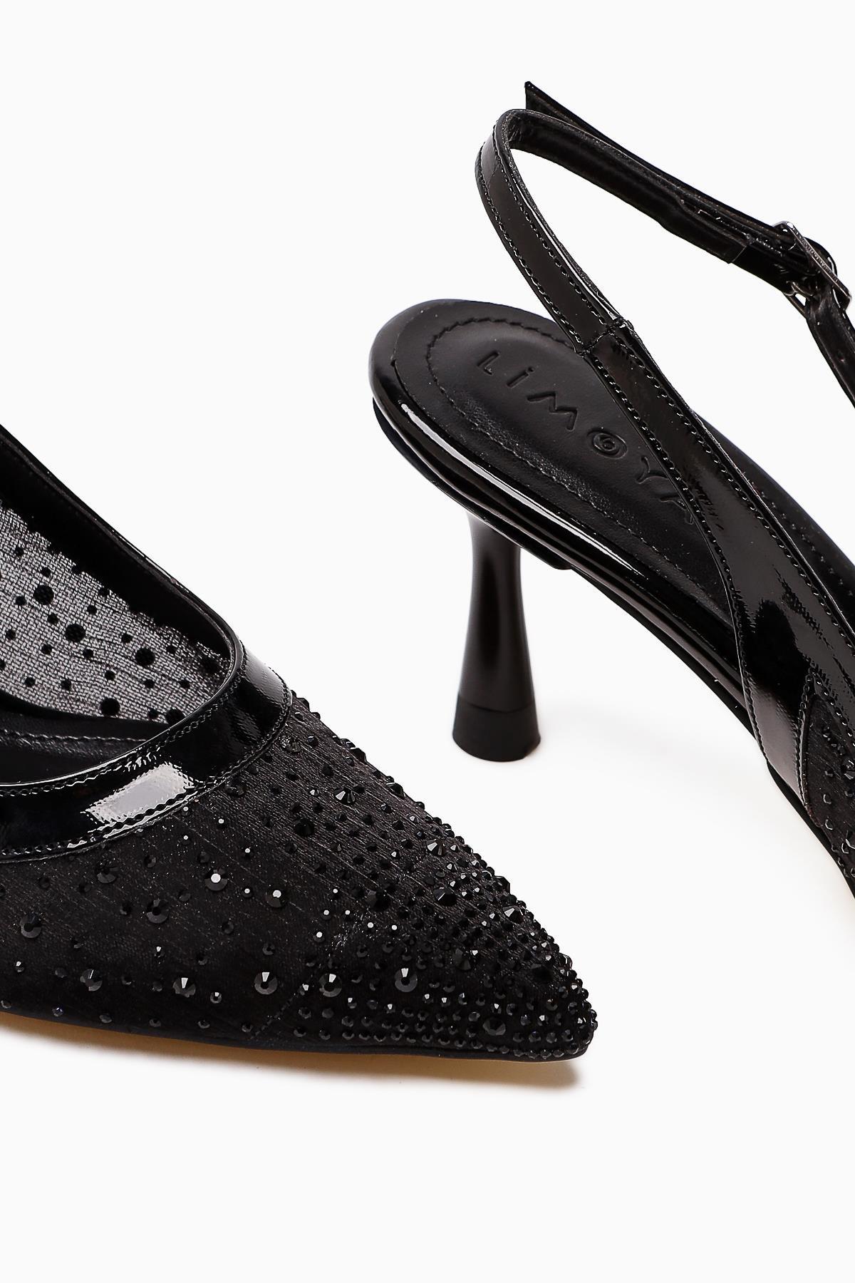 Kally – Black Transparent-Fabric Stone-Embellished Heeled Shoe (Women)