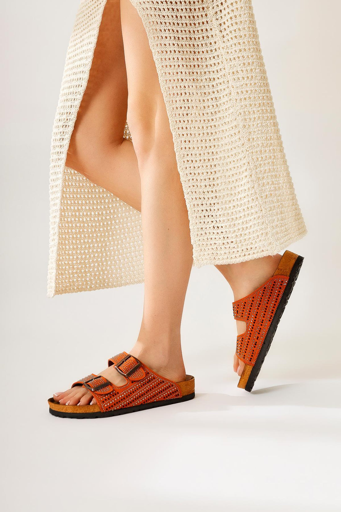 Aire Orange Double-Strap Gemstone Detail Slides