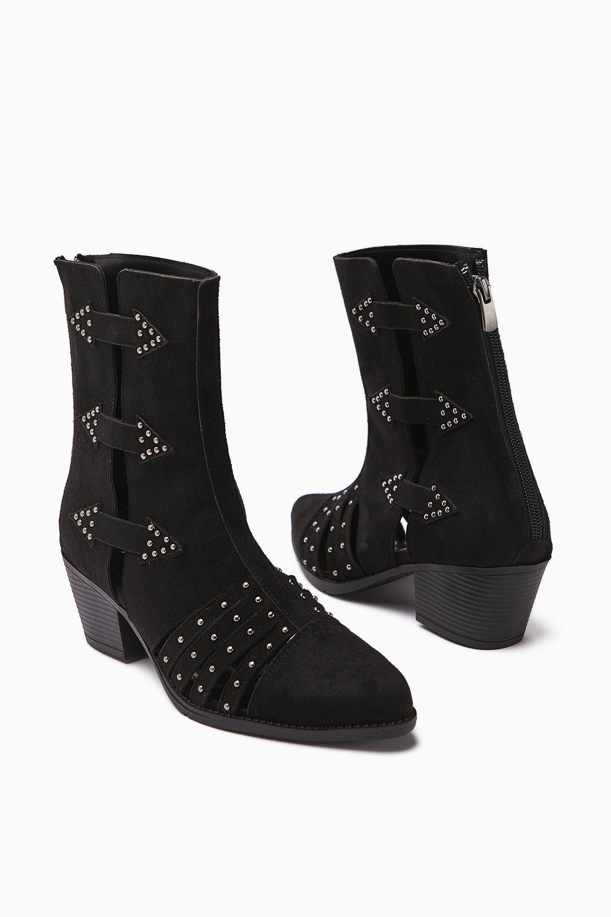 Mayra – Black Suede Studded Back-Zip Western Summer Boot (Women)