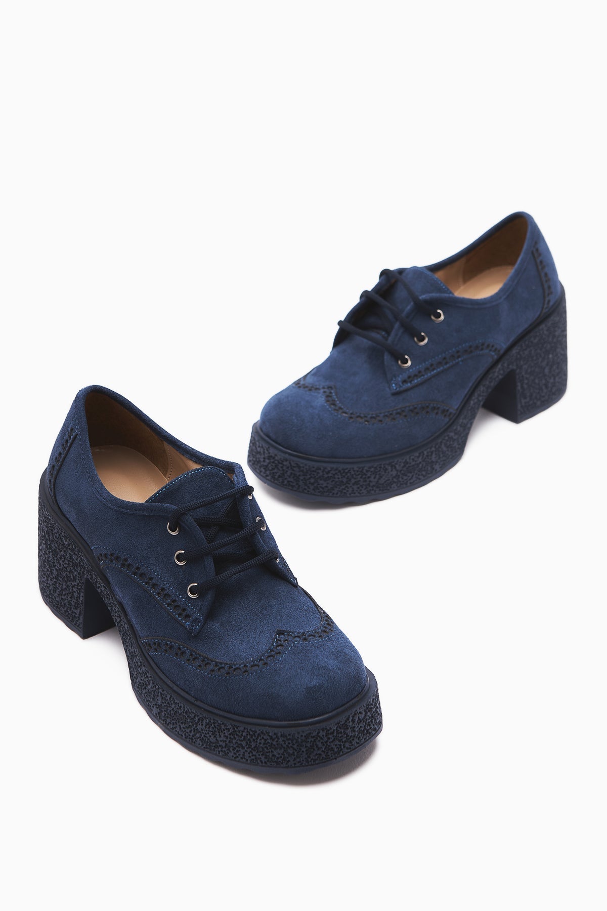 Lenie – Navy Suede Laser-Cut Detail Casual Shoe (Women)
