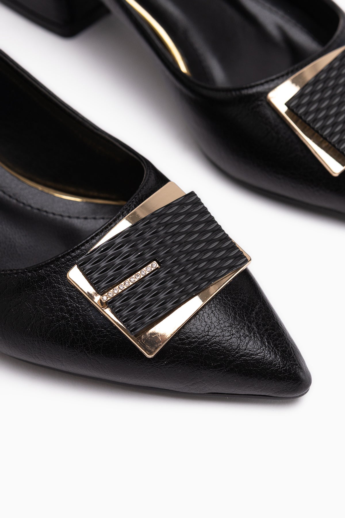 Cindie Black Asymmetrical Buckle Detailed Women’s Heeled Shoes