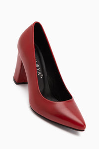 Emily Genuine Leather Red Thick Heeled Women’s Shoes