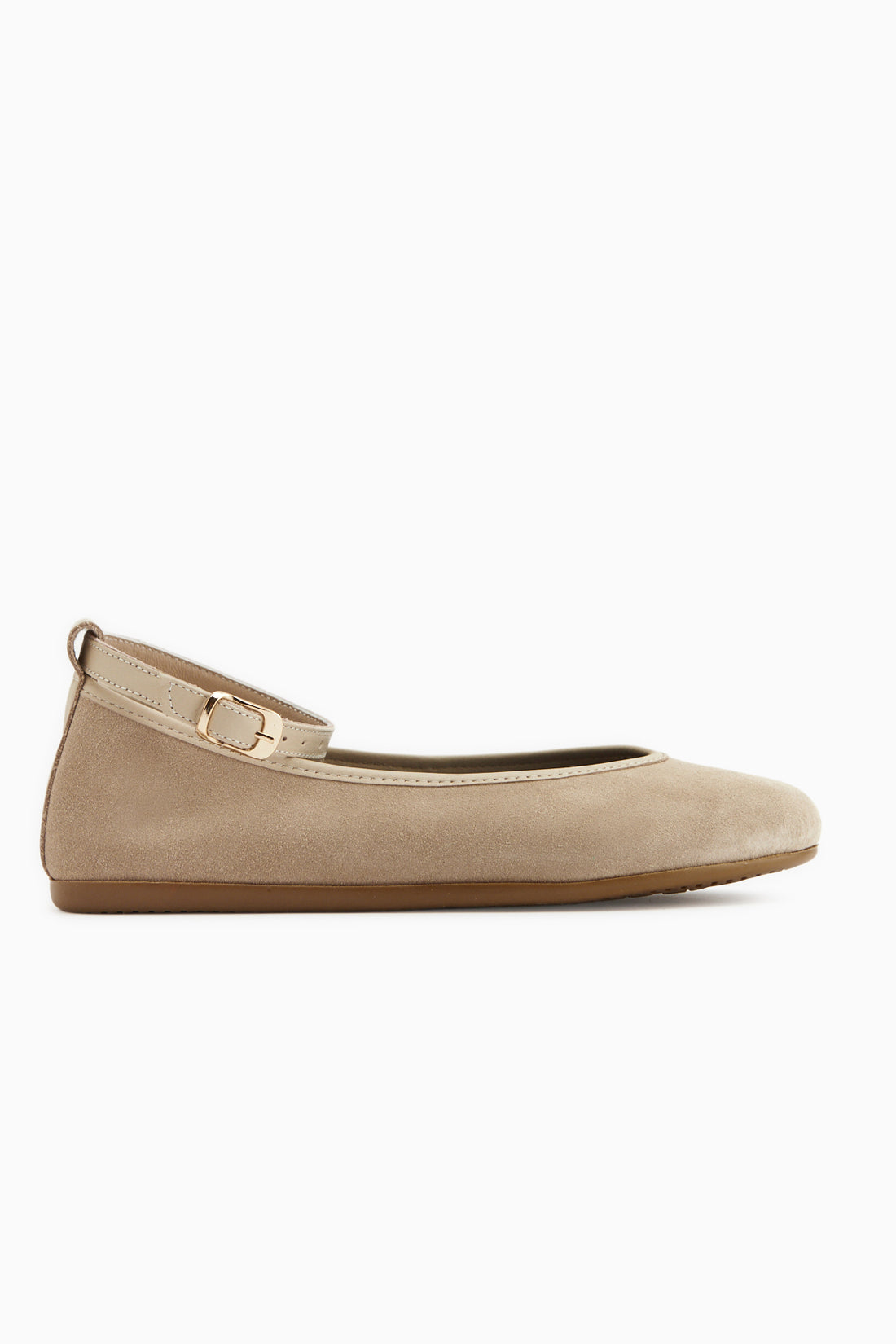 Jenin Genuine Leather Beige Suede Belted Women’s Ballet Flats
