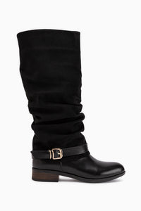 Raine Black Suede Gored Buckled Women’s Boots
