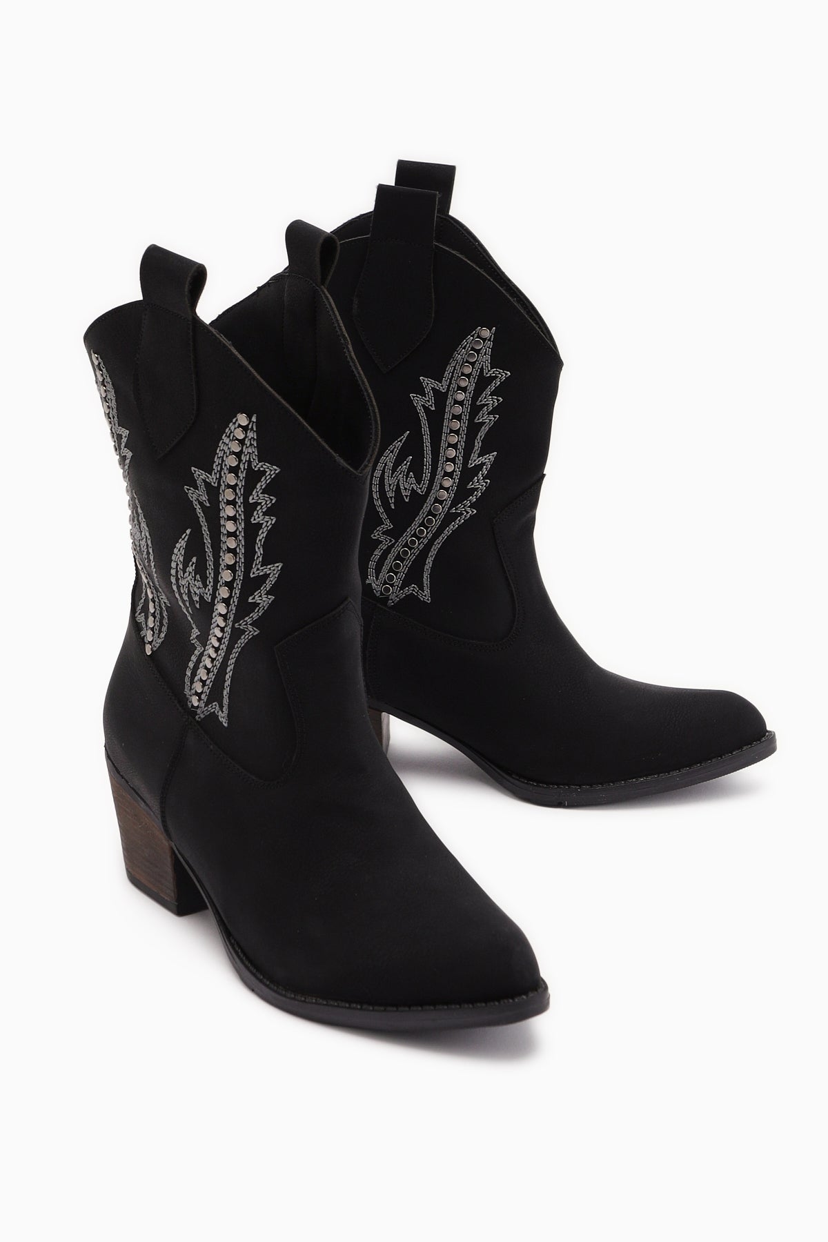 Fiza Black Pointed Toe Embroidered Studded Women’s Boots