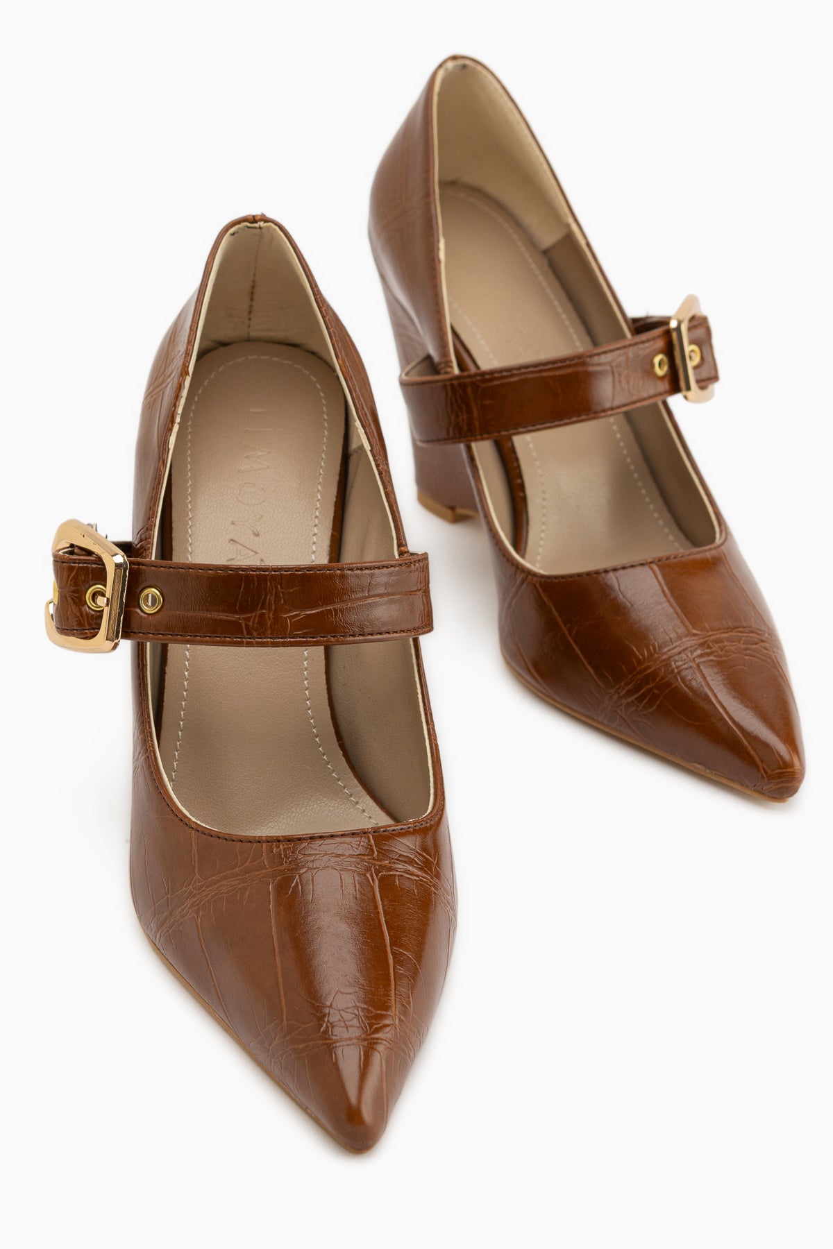 Jody Brown Buckle Detailed Pointed Toe Women’s Heeled Shoes