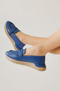 Zain – Blue Laser-Cut Buckle-Detail Ballet Flat (Women)