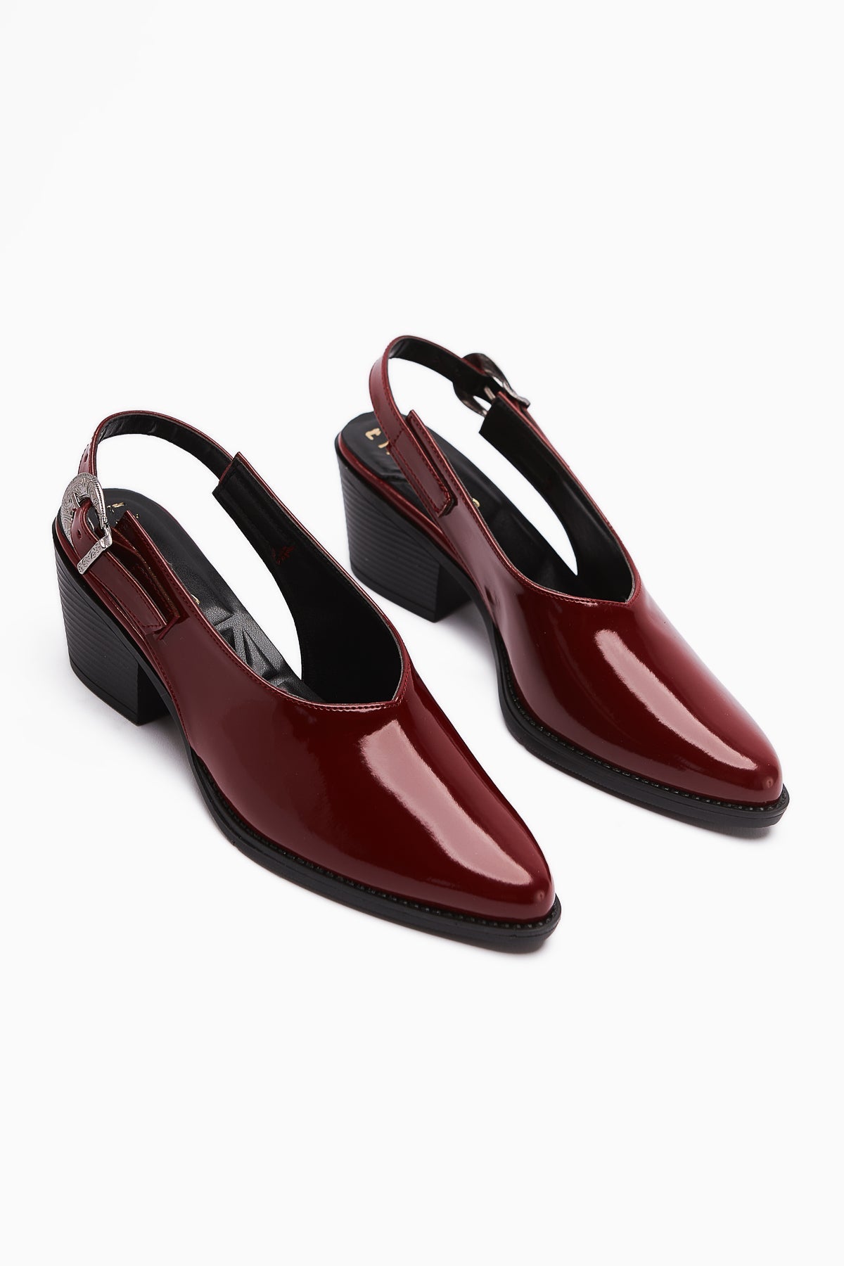 Emira Burgundy Patent Leather Pointed Toe Closed Front Women's Sandal