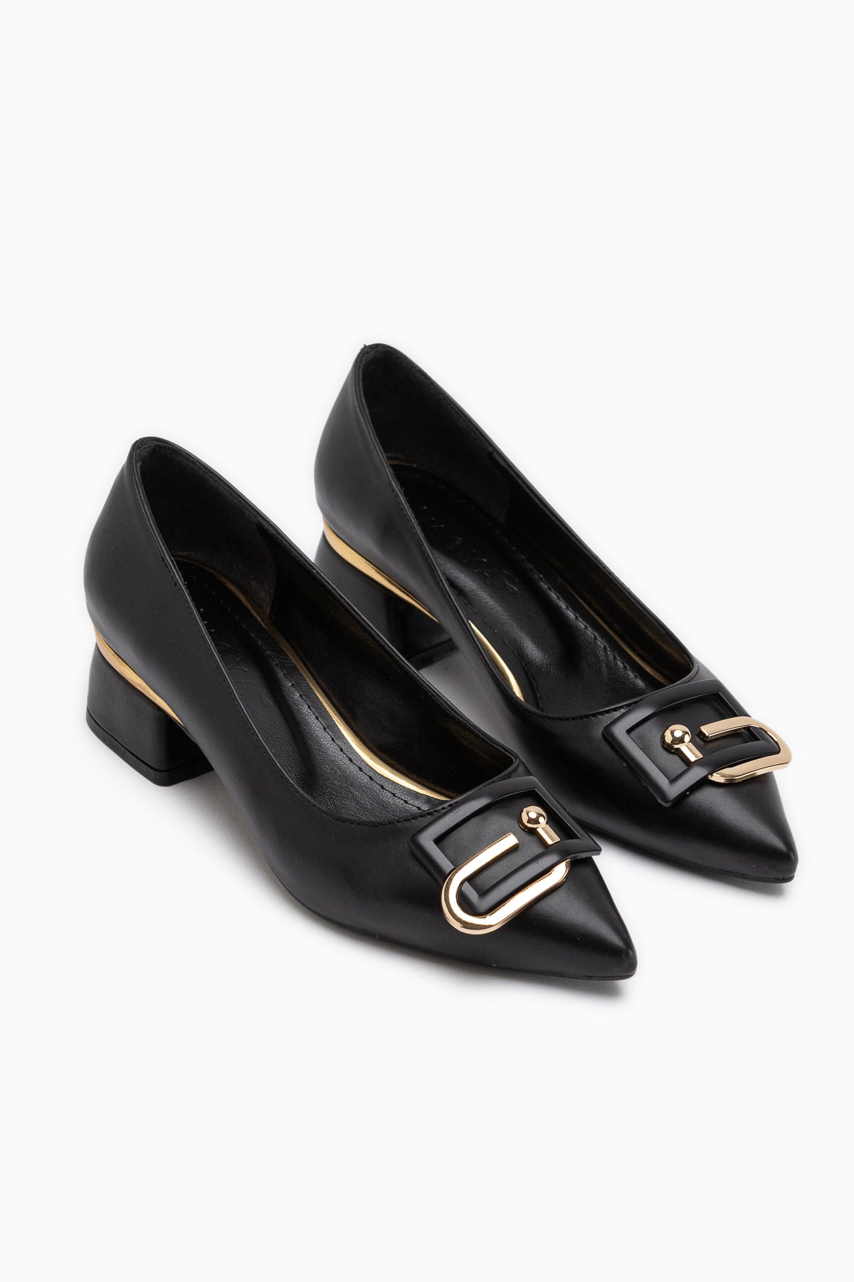 Briana Black Pointed Toe Buckle Detailed Women’s Daily Heeled Shoes