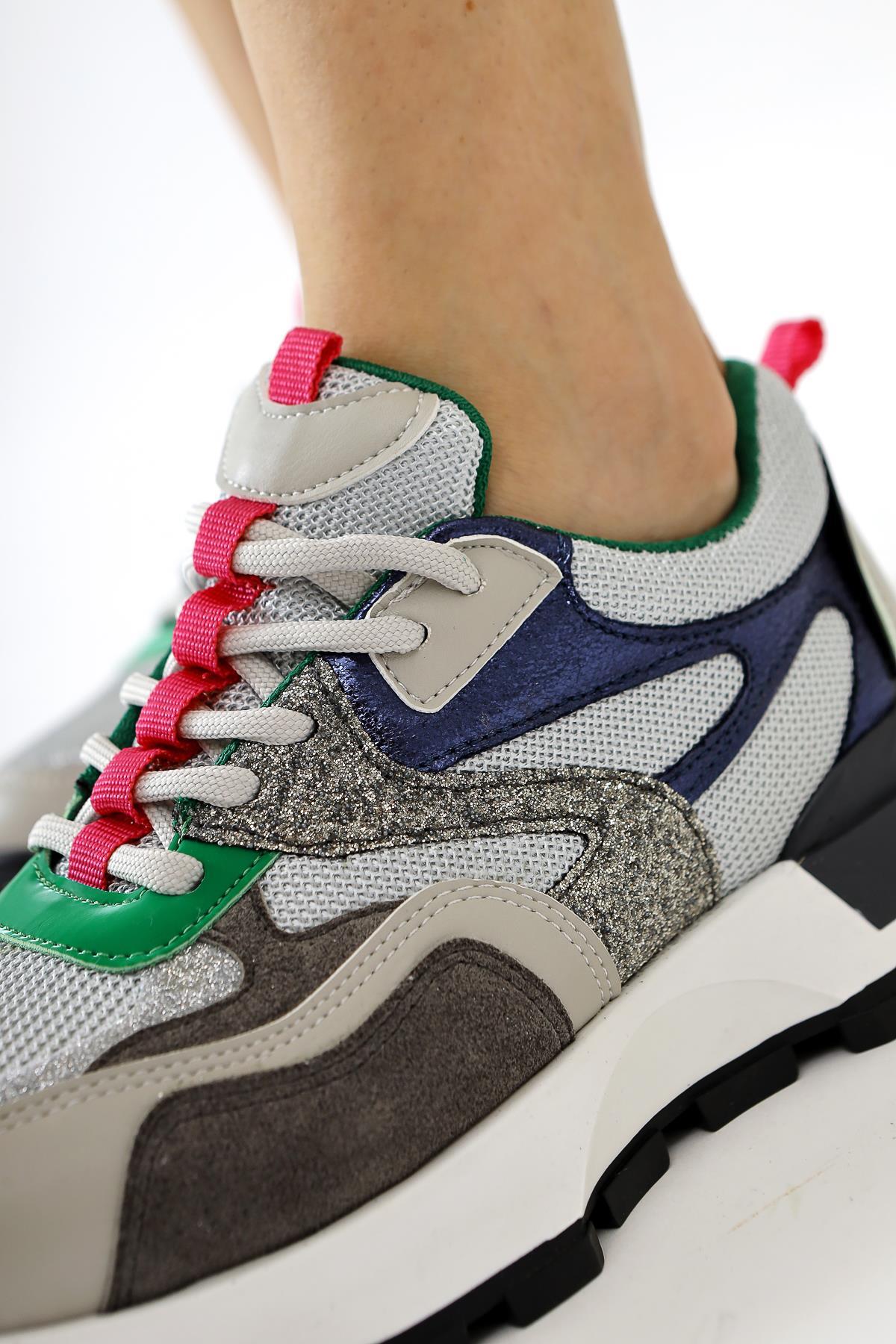 Netta Grey Lace-up Sneakers with Mesh Detail