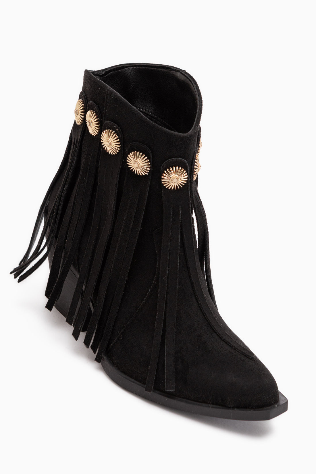 Rodeo Black Suede Fringed Thick Heeled Women’s Western Boots