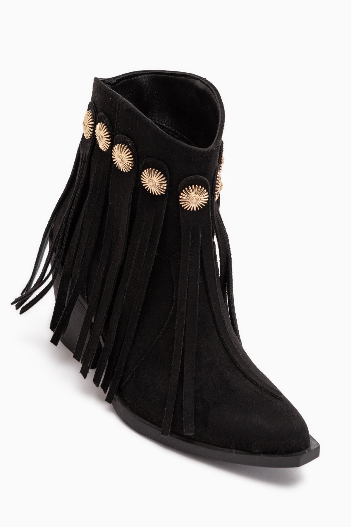 Rodeo Black Suede Fringed Thick Heeled Women’s Western Boots