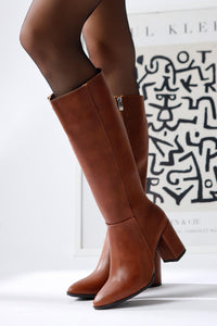 Tatum Tan Pointed Toe Mid Heeled Boots