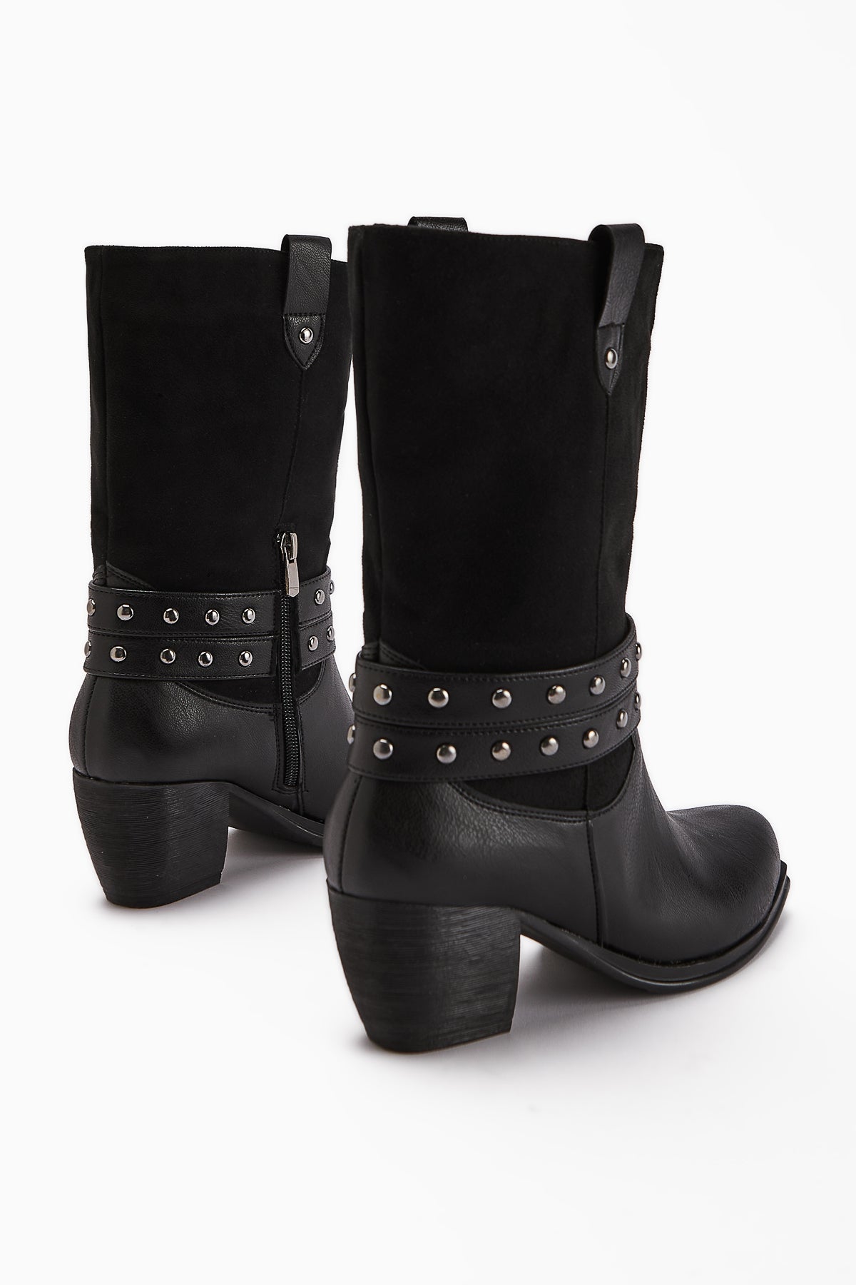 Catrin Black Studded Heeled Women's Boot