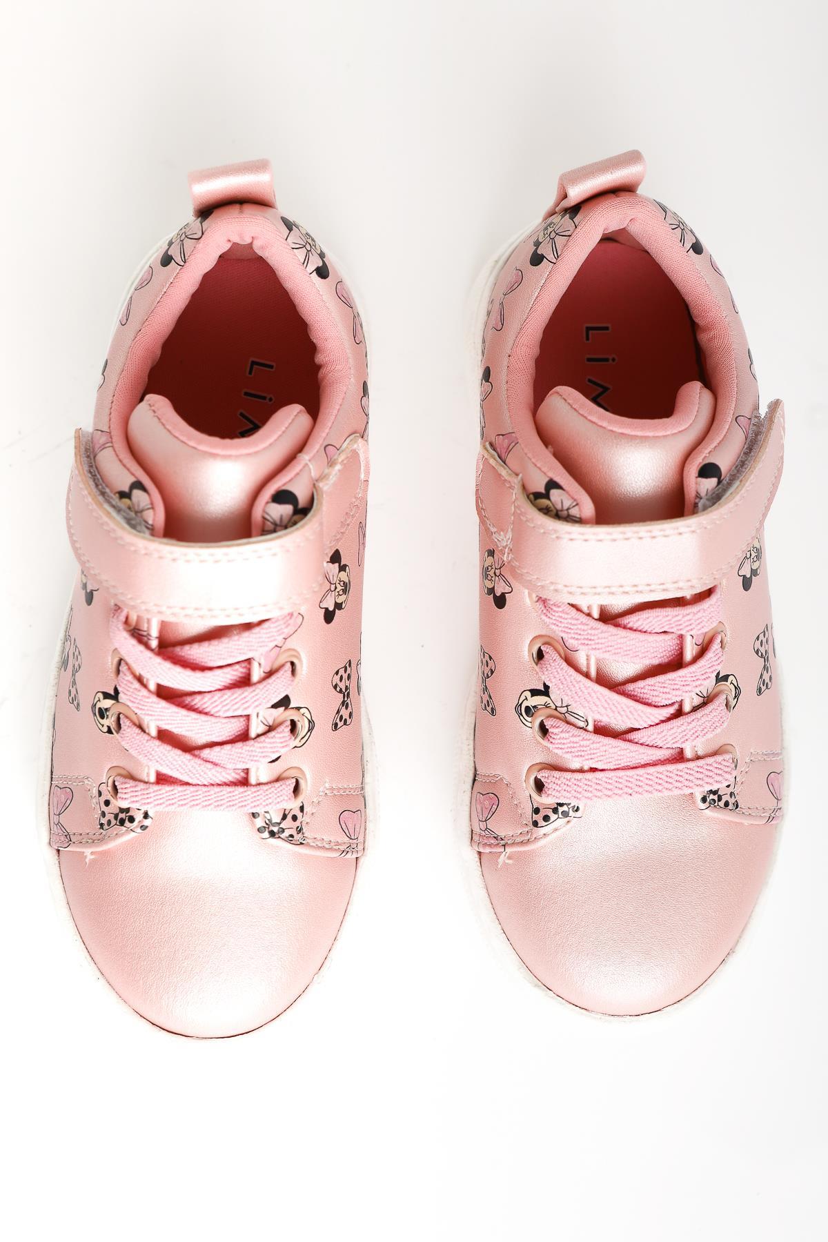 Kerry Pink Cartoon Character Print Lace-Up Sneakers with Velcro Detail for Kids